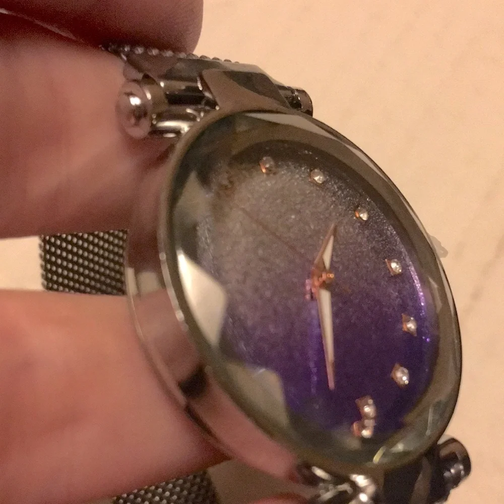Quartz Glitter Purple/ Army Green Case Cover W/ Grey Straps Waterproof Watch